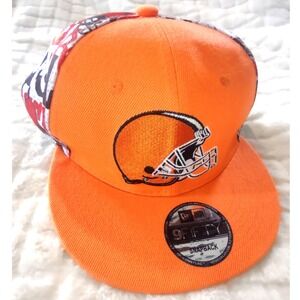 New Era 9FIFTY Cleveland Browns Snapback Hat Orange Graffiti Print Flat Brim Cap